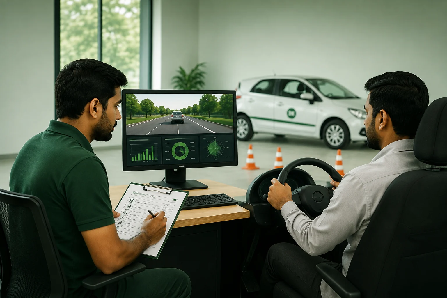 Trainer reviewing a driver skill assessment scorecard