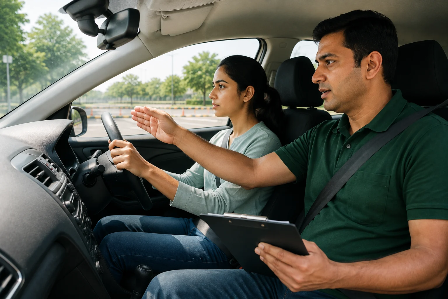 Instructor guiding a returning driver through a practice manoeuvre